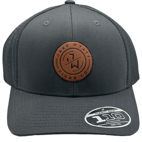 Charcoal FLEXFIT 110® MESH CAP - Tan Leather Patch