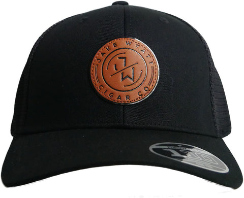 Black FLEXFIT 110® MESH CAP - Tan Leather Patch